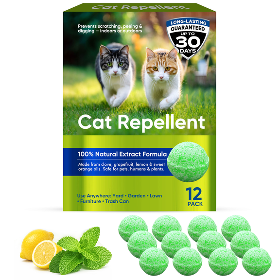 Cat Repellent Outdoor, Cat Deterrent Outdoor, Natural Cat Deterrent Balls Keep Cats Out of Yard Garden Lawn Prevent Scratch and Chews, 12Pack