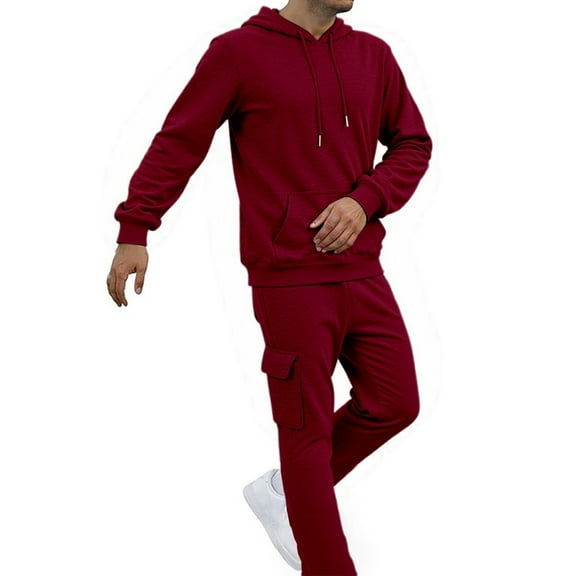 Men's Casual Solid Color 2-Piece Sweat Suit Set, Relaxed Fit Jogging Tracksuit for Spring Autumn Winter Outdoor Activities