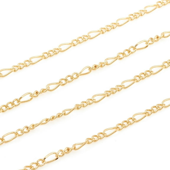 3.28 Feet Brass Figaro Chain Twisted Chain Soldered for Jewelry Making Real 18K golden Plated Link: 2.4x1.8x0.9mm 4.5x2x1mm