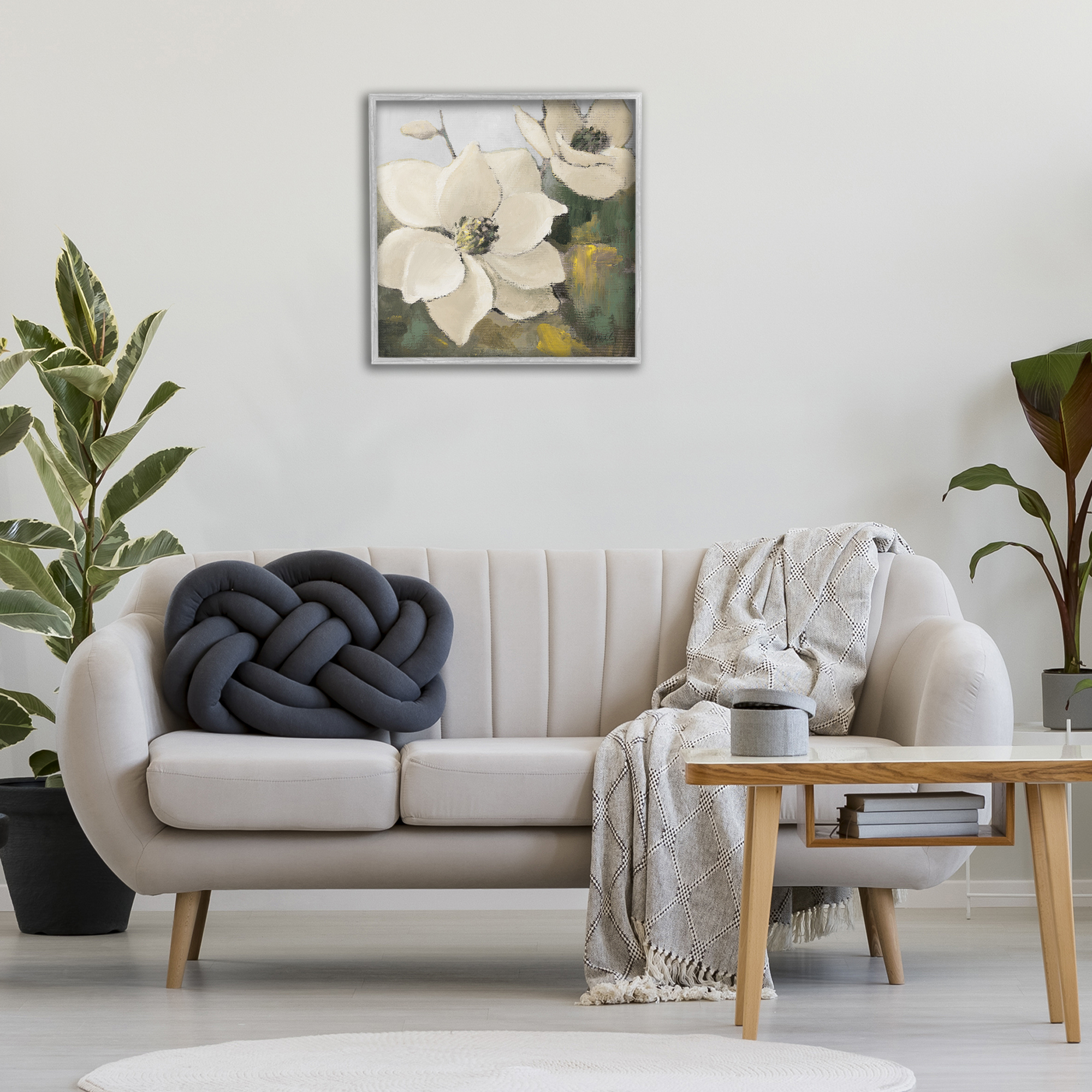 Stupell Industries Two Magnolia Blossoms Botanical & Floral Painting Gray Framed Art Print Wall Art, 24 x 24