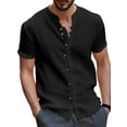 thumbnail image 1 of UKAP Mens T Shirt Stand Collar Tops Short Sleeve Shirts Solid Color Vacation Tee Black L, 1 of 2
