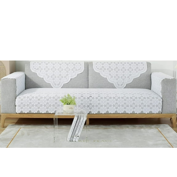 White Lace Backrest Covers Embroidered Sofa Couch Cover for Dogs Cats Recliner Loveseat Sofa L Shaped
