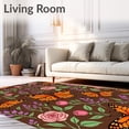 thumbnail image 2 of ODIKA 6'x9' Machine Washable Non-Slip Area Rug, Vintage Botanical Garden Tapestry with Dancing Monarch Wings High Traffic Rug with Pad, Brown, 663402, 2 of 8