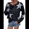 thumbnail image 2 of Suéter Informal de Punto con Cuello Redondo y Hombros Caídos con Estampado de Estrellas para Mujer Negro M, 2 of 10