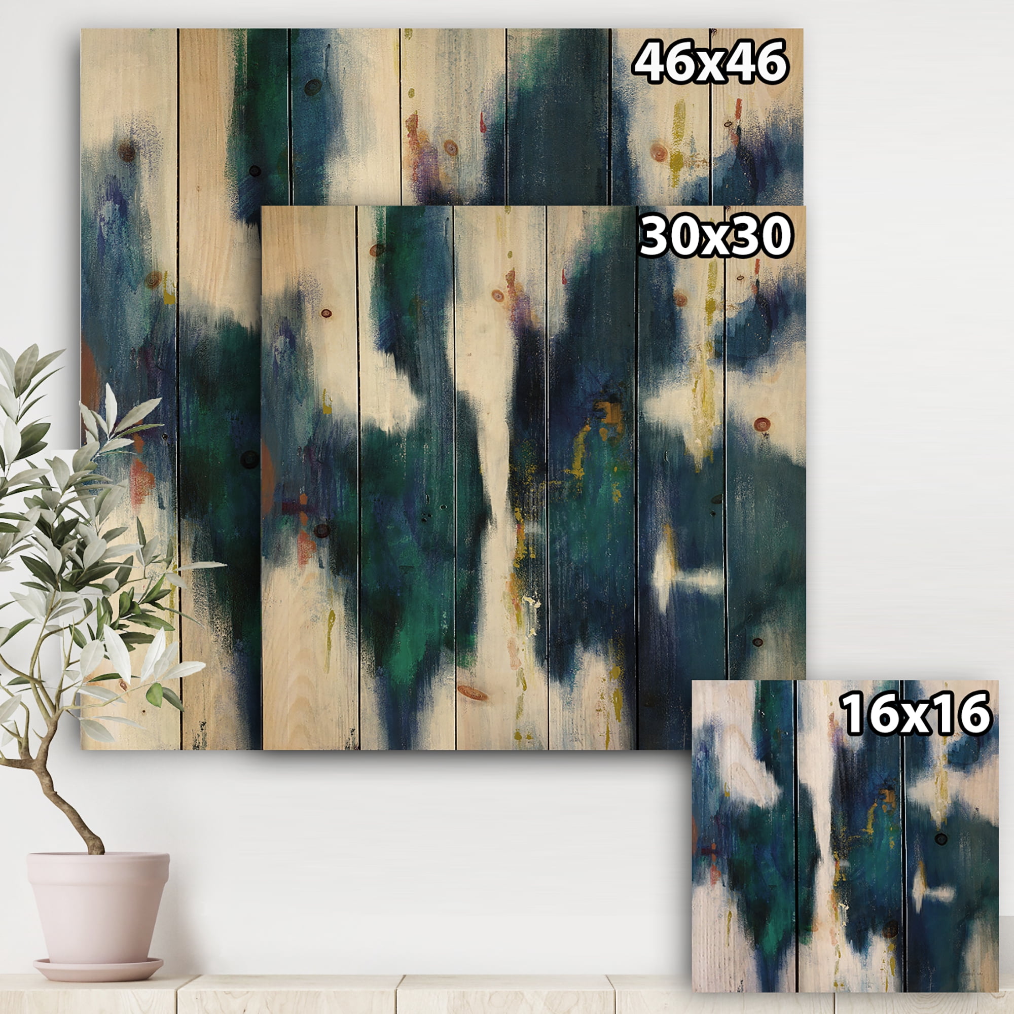 Designart 'Fractal Blue Glam Texture I' Contemporary Print on Natural Pine Wood