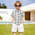 thumbnail image 2 of FINALGANG Boys Kids Plaid Button Down Shirt With Spread Collar Short Sleeve Labeled Bust Pocket Casual Fit Top For Kids Daily Wear School Activities Casual Outings Classic Top, 2 of 7