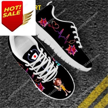 

Divertente cartone animato infermiera ragazza modello donna appartamenti scarpe primavera autunno maglia Lace Up Sneaker calzatu