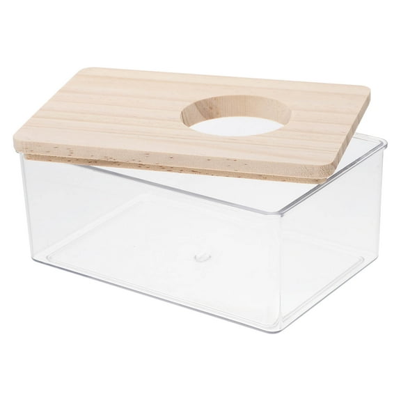 MIPCASE Clear Hamster Sand Bath Container with Wooden Lid for Small Animals