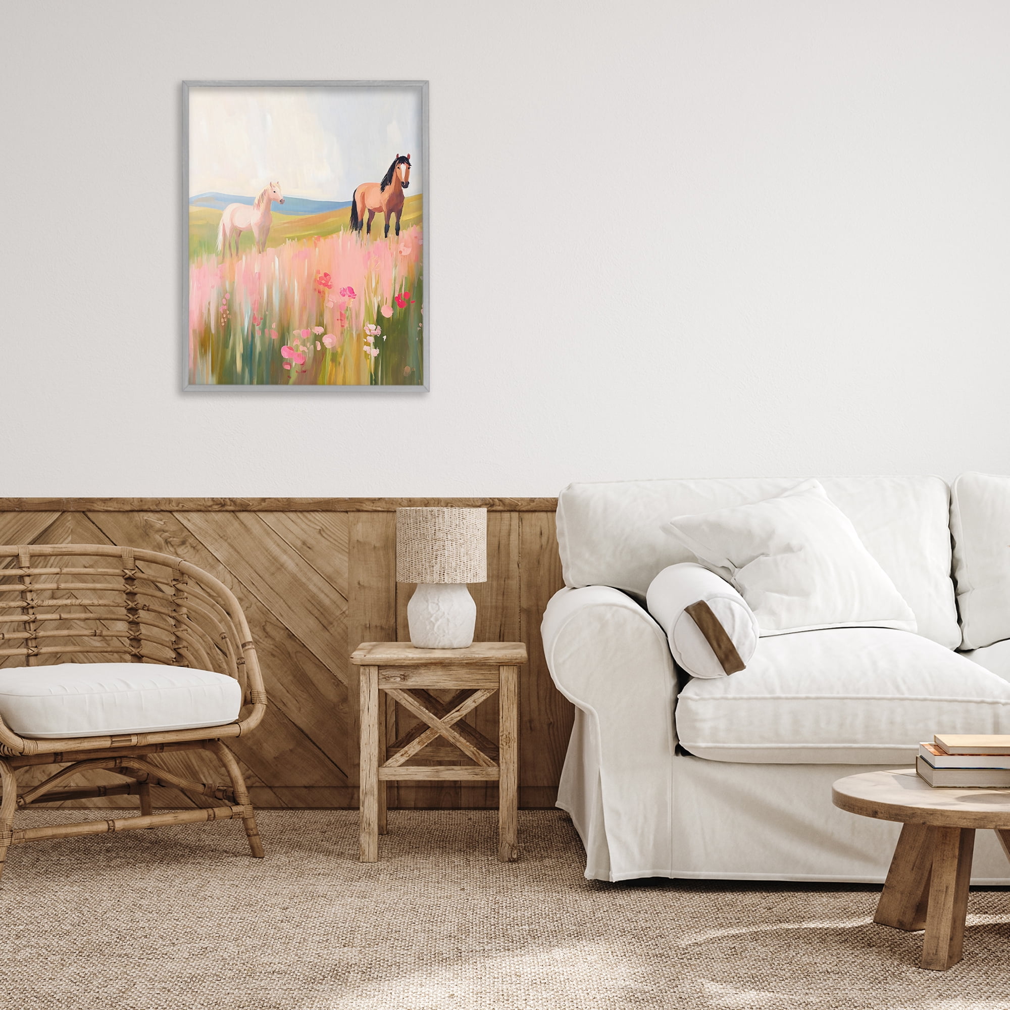 Stupell Industries Wild Horses in Pink Meadow Gray Framed Giclee Art, design by The Prints Vibe