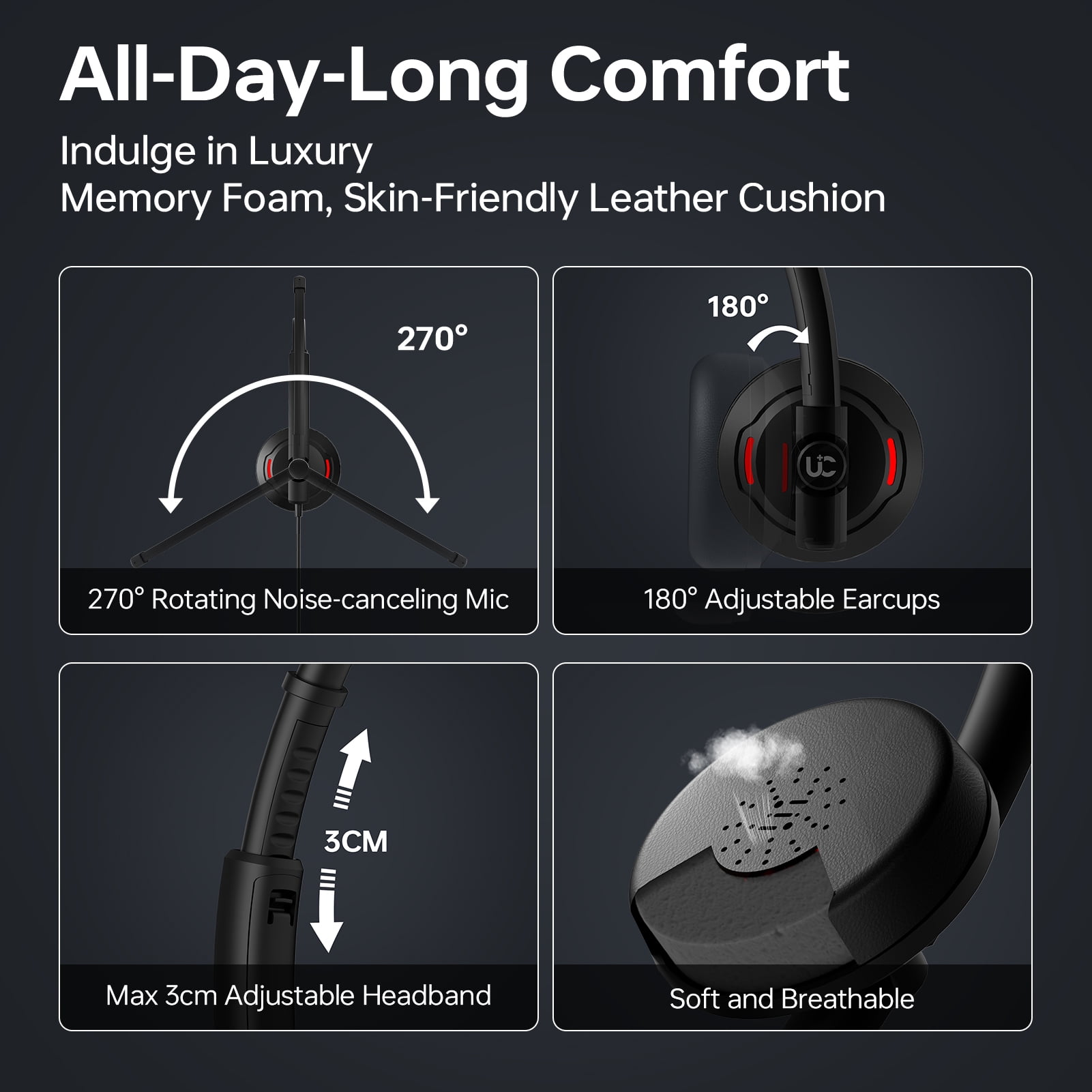 Blucalm USB Wired Headset with AI Noise Cancelling Microphone, On-Ear Computer Headset with In-Line Control for PC, Laptop, Home, Office, Call Center, Zoom, Teams, Skype, Black
