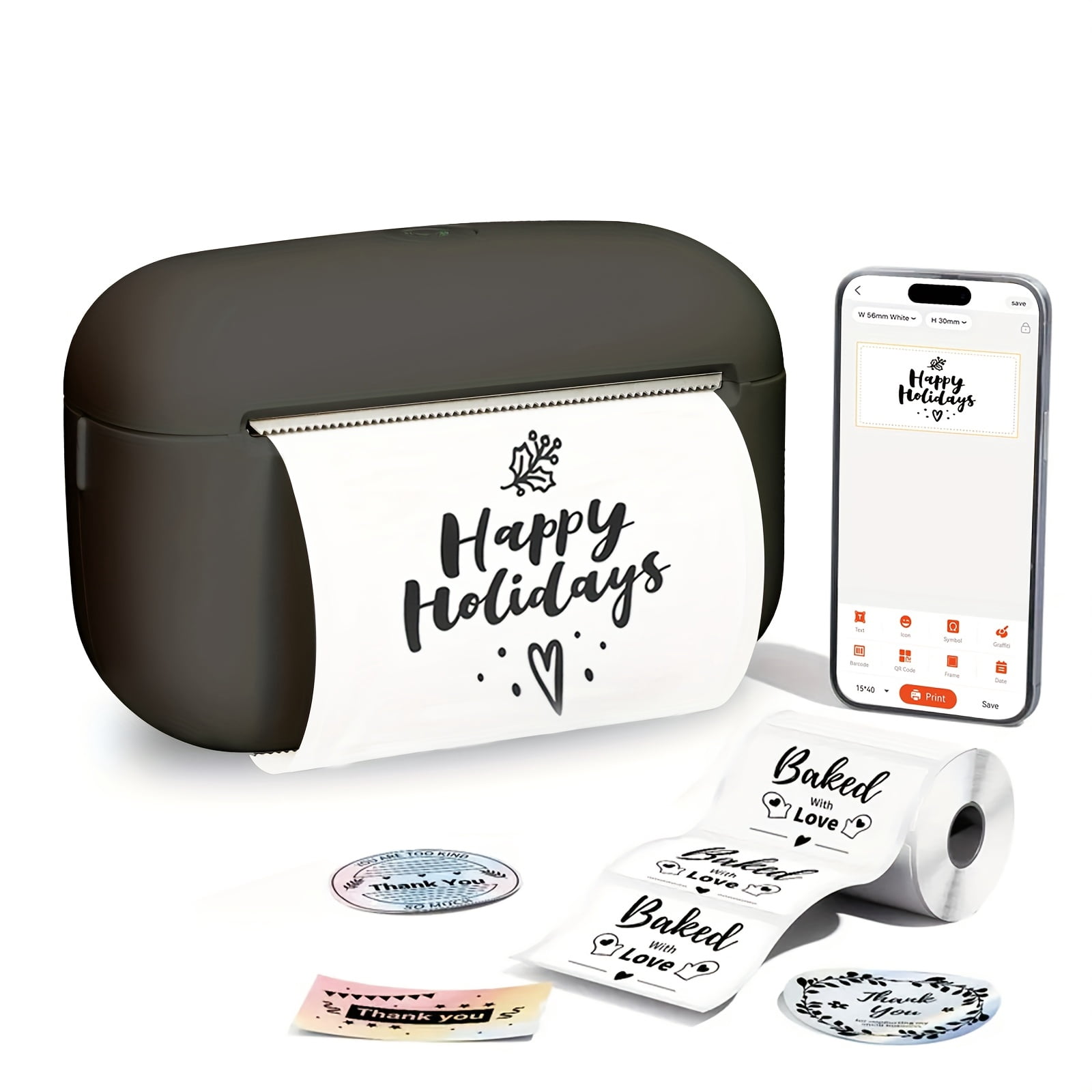 Inkless Portable Thermal Label Printer with Free Paper, Wireless Barcode Sticker Maker for Clothing Jewelry Retail Mailing Journals DIY Birthday Gifts