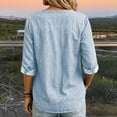 thumbnail image 6 of Kadlawus Long Sleeve Loose V Neck Denim Button Down Shirt Women Fall Casual Basic Pullover Tops Soft Stretchy Comfort Commute Travel Home Daily Wear, Light Blue 2XL, 6 of 7