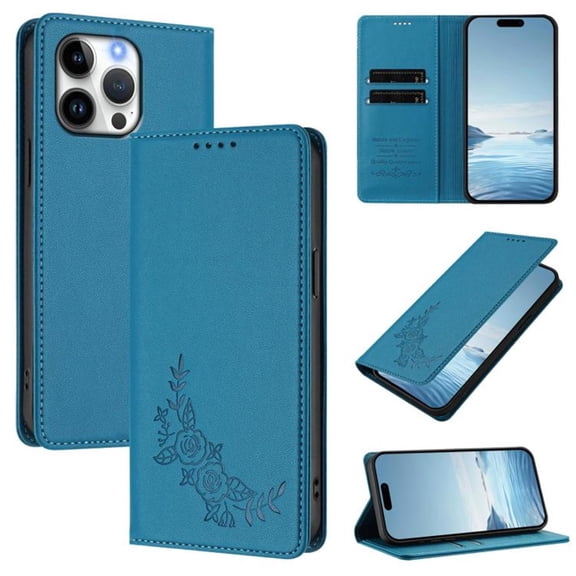 For Apple iPhone 16 Pro Max 6.9" 【RFID Blocking 】Protective Purse Case Peony Strong Magnetic Attachment/Closure, Card Slots/Pocket, PU Leather Flip Wallet Case,Blue,For iPhone 16 Pro Max
