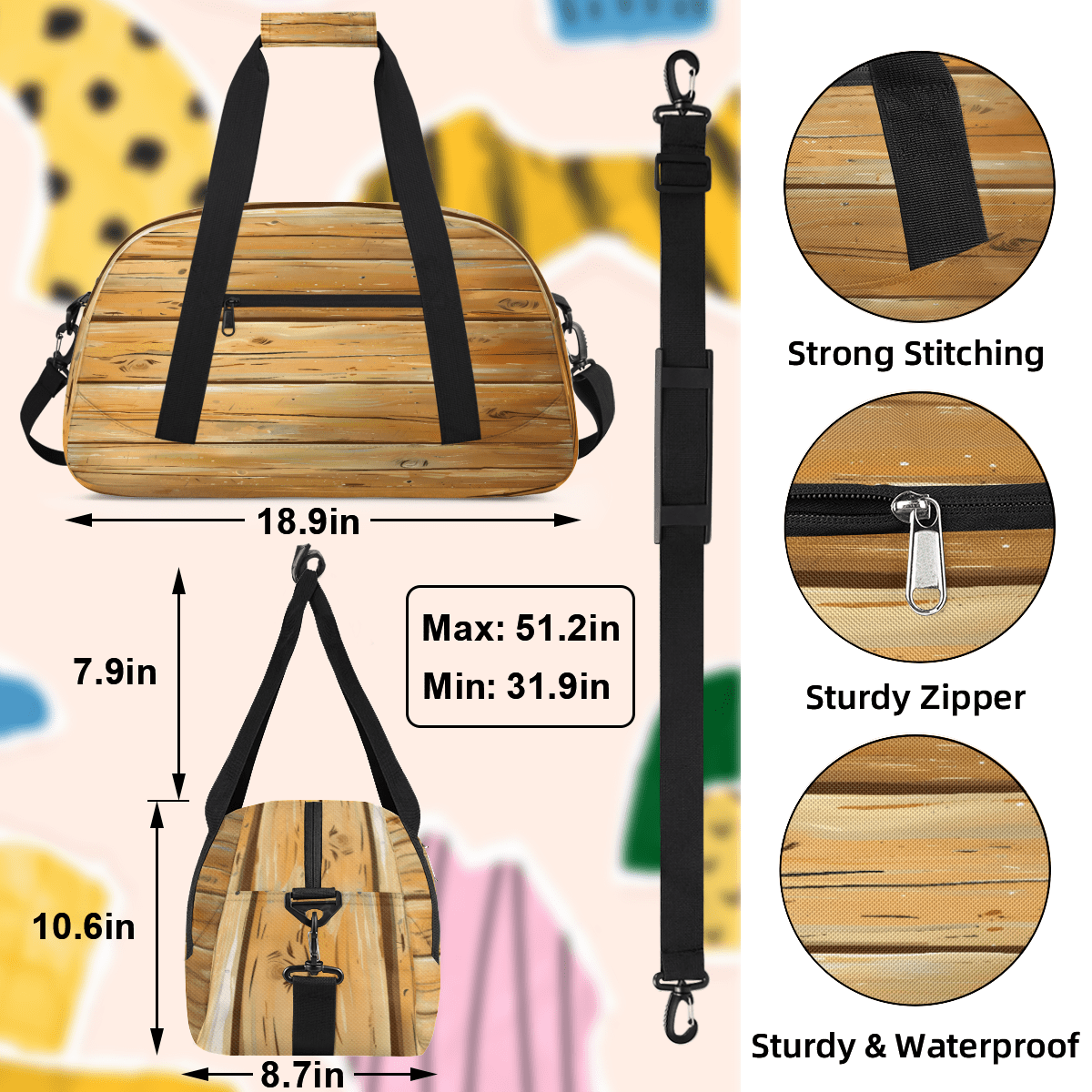 Herdesigns Sports Duffle Bags Travel Duffle Bag Gym Bag Farmhouse Country Wood Weekender Travel Bag Waterproof Overnight Bag Carry On Travel Tote Bag Dance Bags