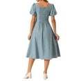 thumbnail image 3 of INSPIRE CHIC Plaid Maxi Dress for Women's Summer Pleated Back Button Decor Puff Sleeve Dress XS Blue, 3 of 5