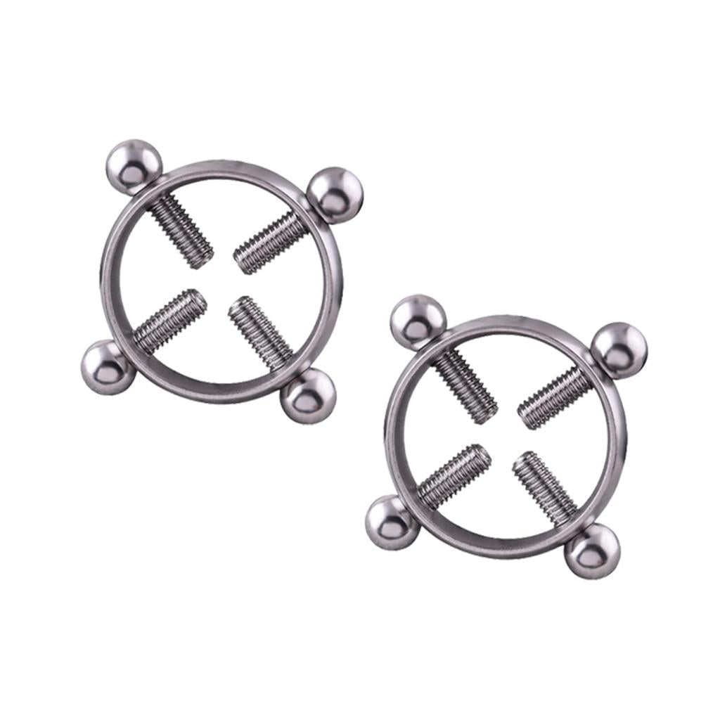 2 Pieces Non-piercing Stainless Steel NippleRings Screw Clamp Design Adjustable Circle Shield