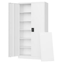 WDZS Metal Garage Storage Cabinets with Lock Door and Adjustable Shelves, Steel Tool Cabinets for Home,Office,Warehouse Organisieren (White, 71" H)