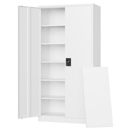 WDZS Metal Garage Storage Cabinets with Lock Door and Adjustable Shelves, Steel Tool Cabinets for Home,Office,Warehouse Organisieren (White, 71" H)