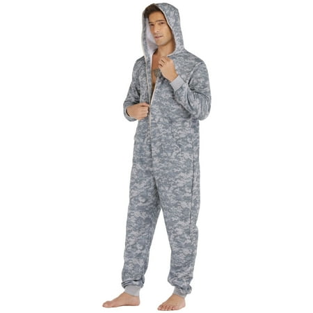 

Pajama Sets Loungewear for Men Men s Long Sleeve Soild Color Printed Jumpsuit Zipper Hood Pyjamas Nightwear With Pockets polyester Winter Jackets for Men Grey