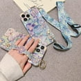 thumbnail image 3 of Soft Oil Painting Flowers Bracket Phone Case for Samsung Galaxy S24, Wrist Strap, Lanyard, Stand Back Cover, Popular Rhinestone Shell, 3 of 8