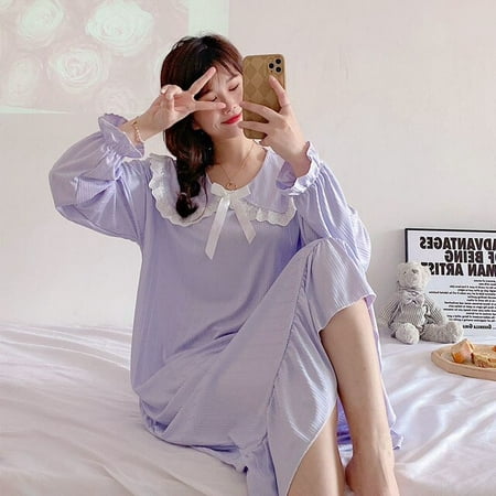 

DanceeMangoo Lazy Style Autumn Womens Long Sleeve Sleepwear Home Nightshirt Young Girls Causal Sleepwear Loose Ladies Nightgown Women Dress