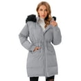 thumbnail image 2 of QIYAA Women’s Down Long Jacket Winter Coat Outwear Warm Puffer Fur Trim Hooded Coat Waterproof with Faux Fur Hood, 2 of 10