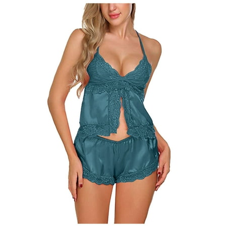 

Lingerie For Women -Lingerie Sleepwear Satin Silk Lace Up Nightwear Pajamas Set