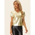 thumbnail image 4 of Camiseta de Color Metálico para Mujer con Cuello en V Party Clubwear Shiny Top Oro S, 4 of 5
