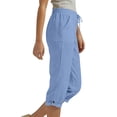 thumbnail image 4 of Summer Capris Cotton New Womens Linen Capris Trousers with Pockets, Elastic Waist Drawstring Casual Pants, Summer Loose Fits Versatile Pants, 4 of 6