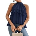 thumbnail image 2 of Women'S Layered Ruffle Hem Sleeveless Halter Chiffon Blouse Flowy Tank Tops Navy Blue XXL, 2 of 9
