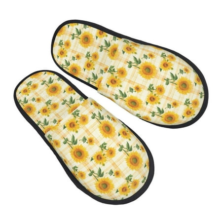 

Bingfone Yellow White Plaid Sunflower House Slippers for Women Men with Soft Rubber Sole Slip On for Indoor/Outdoor-Medium