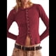thumbnail image 2 of Cárdigan Corto de Punto Acanalado con Botones y Larga para Mujer, Estilo Y2K, Ajustado, con Cuello Redondo, Camiseta de Otoño Rojo Vino M, 2 of 7