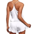 thumbnail image 4 of IROINNID Women's Casual Frill Hem Housewear Set Sleeveless Nightgown with Elastic Shorts Pajamas Set,White, 4 of 9