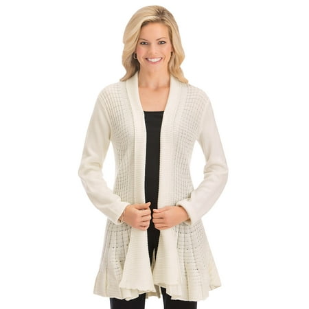 Flared Knot - Women's Fit and Flare Long Sleeve Knit Cardigan -Stylish and Flattering, Good for Layering Over Tops, Xx-Large, Ivory
