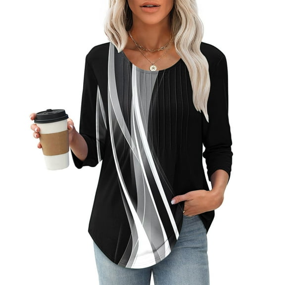 Black 3/4 Sleeve Tops for Women Fitted Womens Tops Casual Summer Tops 2026 Woman Plus Size Tops for Women Summer
