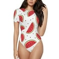 thumbnail image 2 of Uemuo Watermelon Pattern Women's One Piece Short Sleeve Swimsuit Rash Guard Surfing Modest Quick-drying Swimsuit Beach Essentials-, 2 of 9