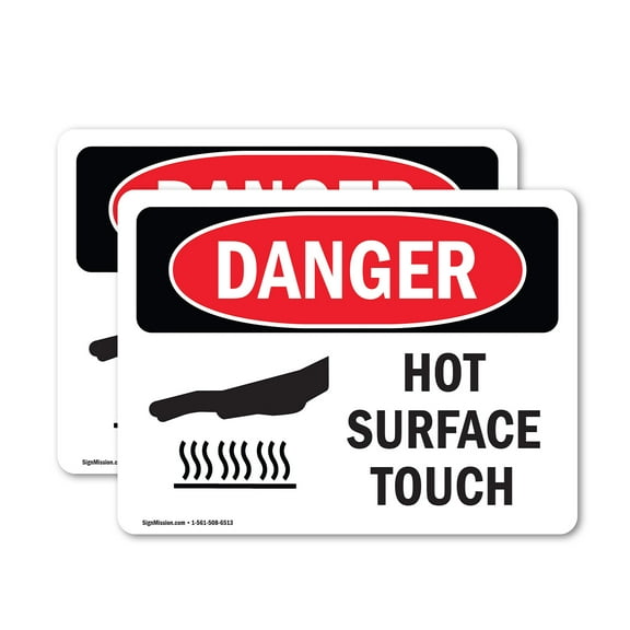 (2 Pack) Hot Surface Do Not Touch OSHA Danger Sign 10 Inch X 7 Inch Vinyl Label Decal Sticker Weather Resistant, UV Protected for Workplace, Business, and Construction Site, Made in the