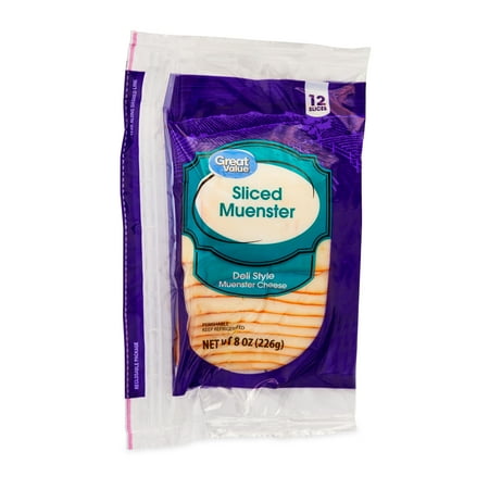 Great Value Muenster Deli Style Sliced Cheese, 8 oz, 12 Slices