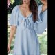 thumbnail image 5 of Vestido Mini Elegante con Escote en V Profundo y Lazo en Azul L, 5 of 8