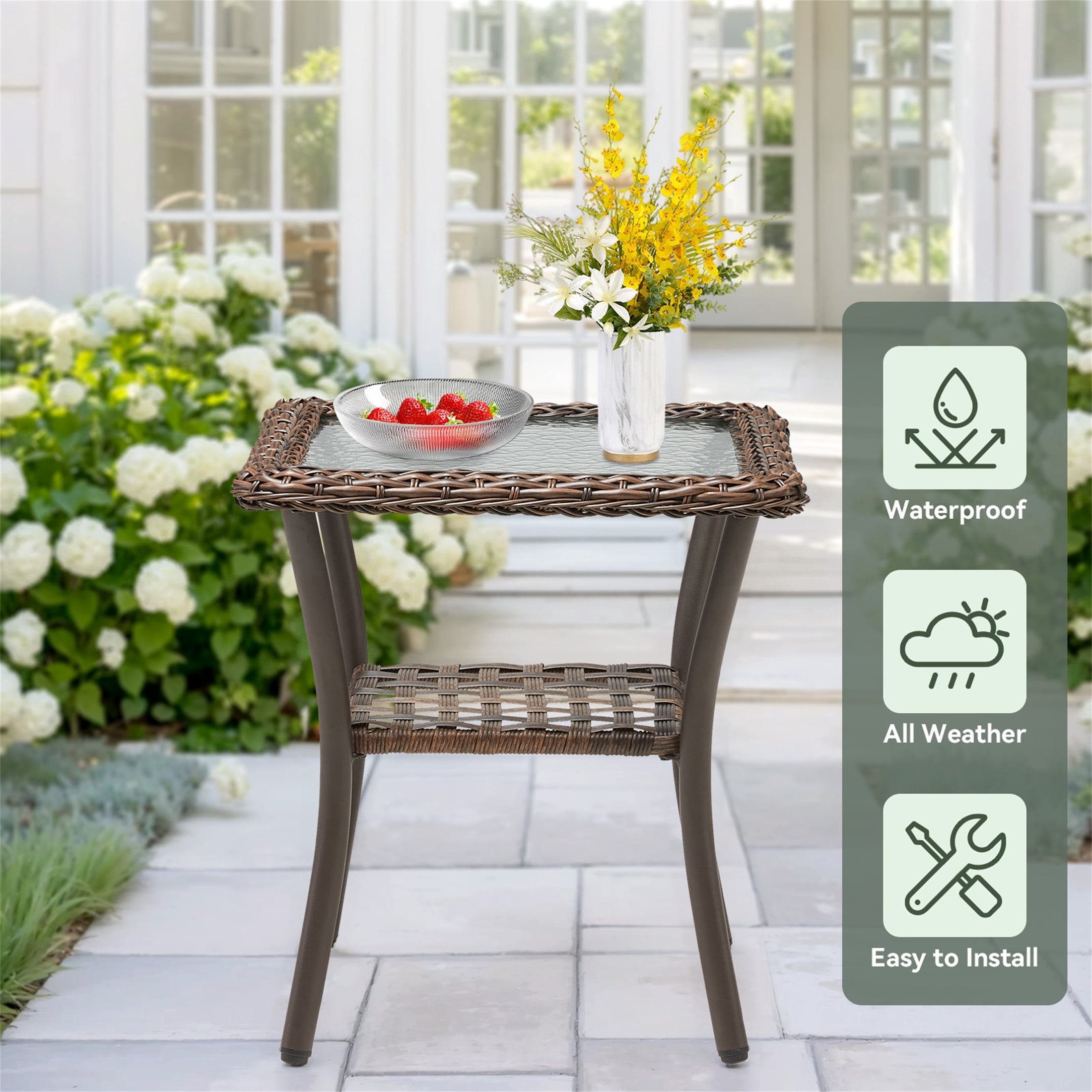 Planntonneo Patio Wicker Swivel Rocker Rocking Chairs with Ottomans and Side Table, Outdoor Rattan Furniture Set for Balcony Deck Backyard, Beige