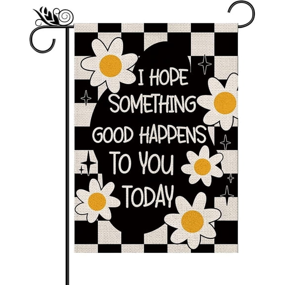 I Hope Something Good Happens to you Today Black and White Plaid Sunflower Garden Flag 12.5x18 inches, Happy Life Garden Flag Home Outdoor Yard Lawn Decoration -A