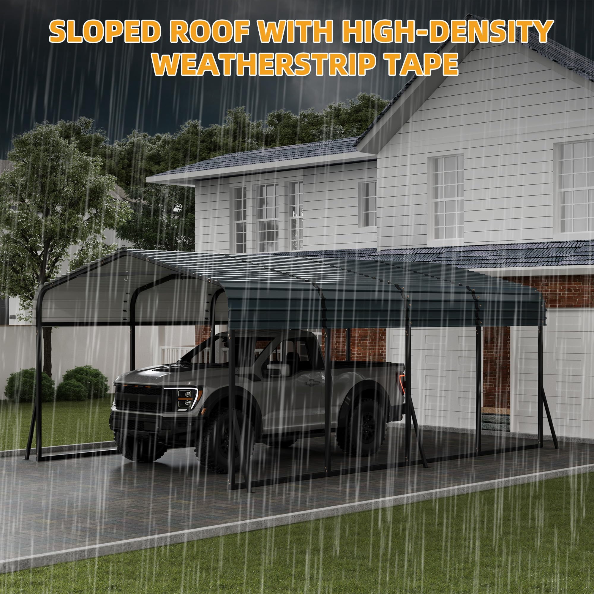 TROPOW 12 x 20 FT Metal Carport with Galvanized Steel Roof, Heavy Duty Metal Roof Carport with Enhanced Base, Tall Metal Carport Kits Garage for Tractors, Trucks, Boats, Cars
