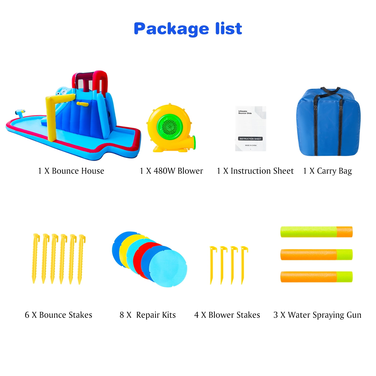 JOYLDIAS Kids Inflatable Water Slide Bouncer Playhouse Castle with 3 Water Guns, Splash Pool, Climbing Wall, Basketball Hoop, Bag, Air Blower