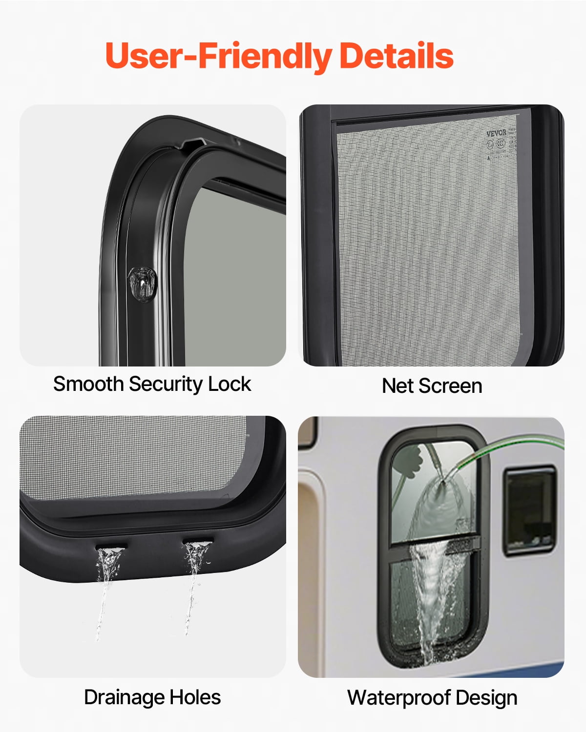 VEVOR Vertical RV Window, 12" W x 24" H Tinted Sliding RV Window with Net Screen & Trim Ring, Fit 15/16" - 1 3/4" Thickness Wall,RV Window Replacement for Teardrop Cargo Trailer Camper,DOT Approved