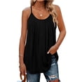 thumbnail image 3 of Huowey Summer Casual Tank Top For Women Spaghetti Strap Solid Color Pleated Ruffle Crewneck Loose Fit Comfort Oversized Lightweight Breathable Flowy Dressy Cami Blouse,Black,XXXL, 3 of 4
