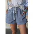 thumbnail image 3 of Women's Striped Denim Shorts – High Waist Casual Drawstring Shorts for Daily Wear, Blue, S, 3 of 5