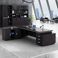 thumbnail image 4 of Minimalist Modern Office Desk Standing L Shaped Supplies Corner Computer Desks Bookshelf Drawers Escritorio Modern Furniture My Lux Decor Round, 4 of 30