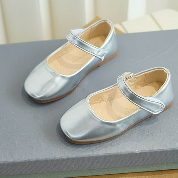 FSYBOA Girls Dress Shoes Size 5T, Casual Hook and Loop Strap Soft Soled Dance Kids Princess Shoes Silver