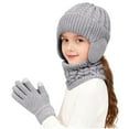 thumbnail image 7 of Piuwrlz Girls Boys Winter Hats Scarves Glove Children's 3 Piece Set Solid Color Thickened Plush Windproof Gloves Gray Size 2-18 Years, 7 of 7