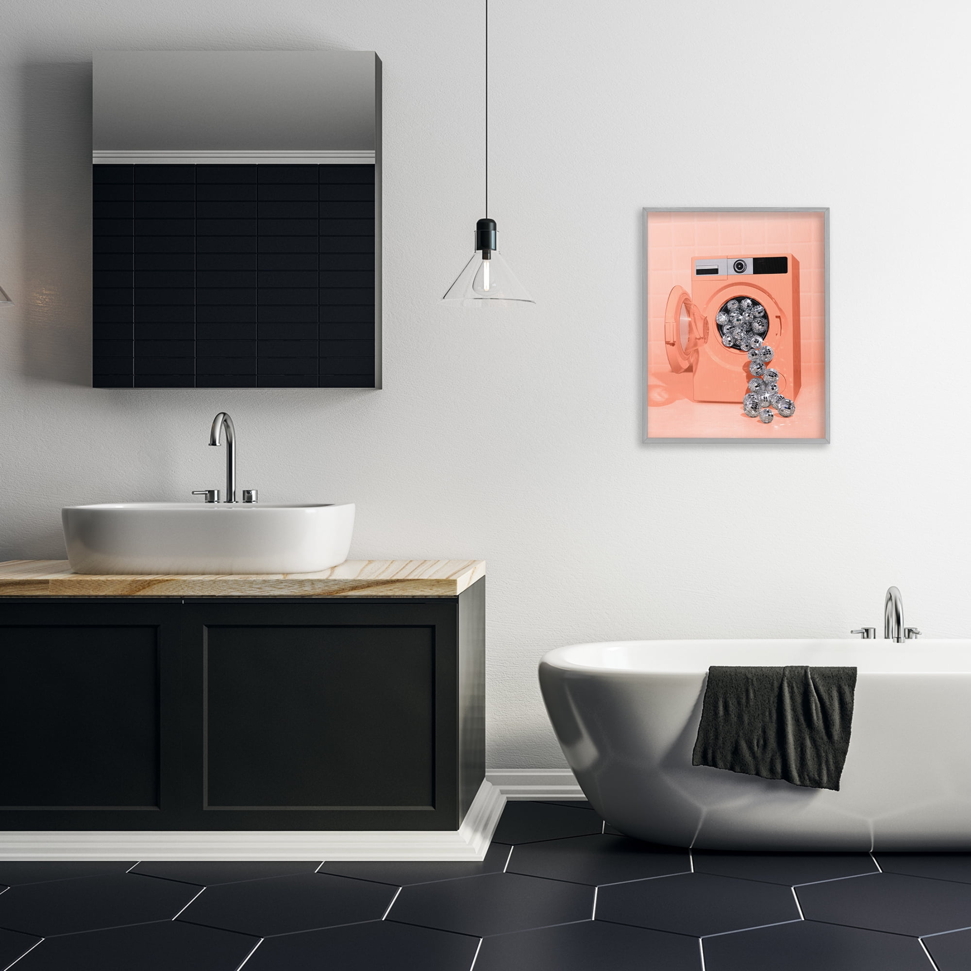 Stupell Industries Disco Laundry Machine over Orange Gray Framed Giclee Art, design by LISH Creative